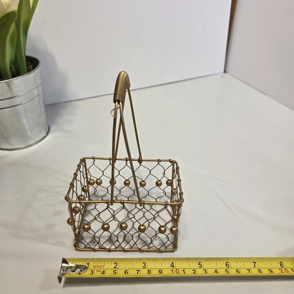 Decorative Gold Wire Basket with Handle